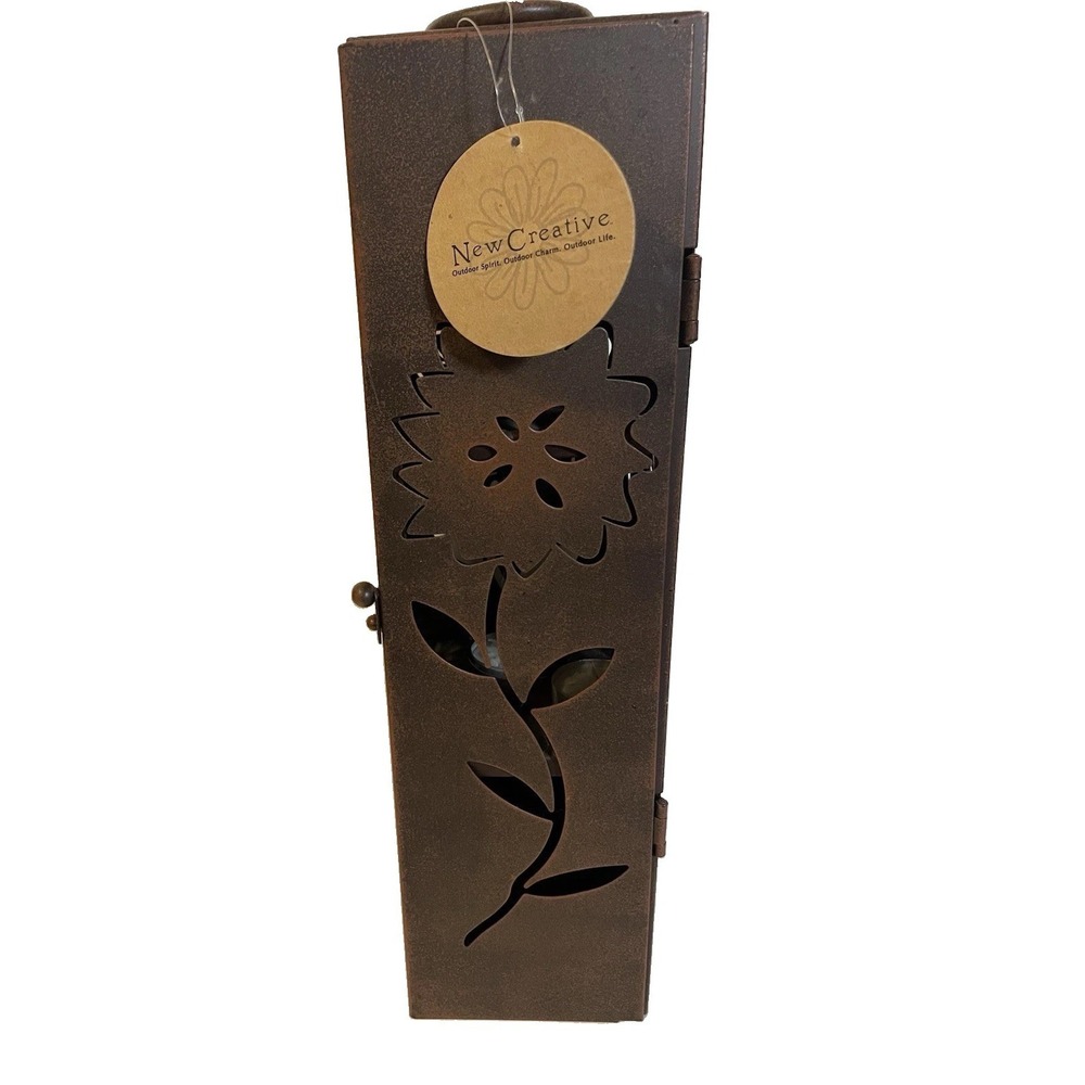 Rustic Metal Luminary Garden Pillar 3 Tiered Tea Light Candle Floral Cut Out New